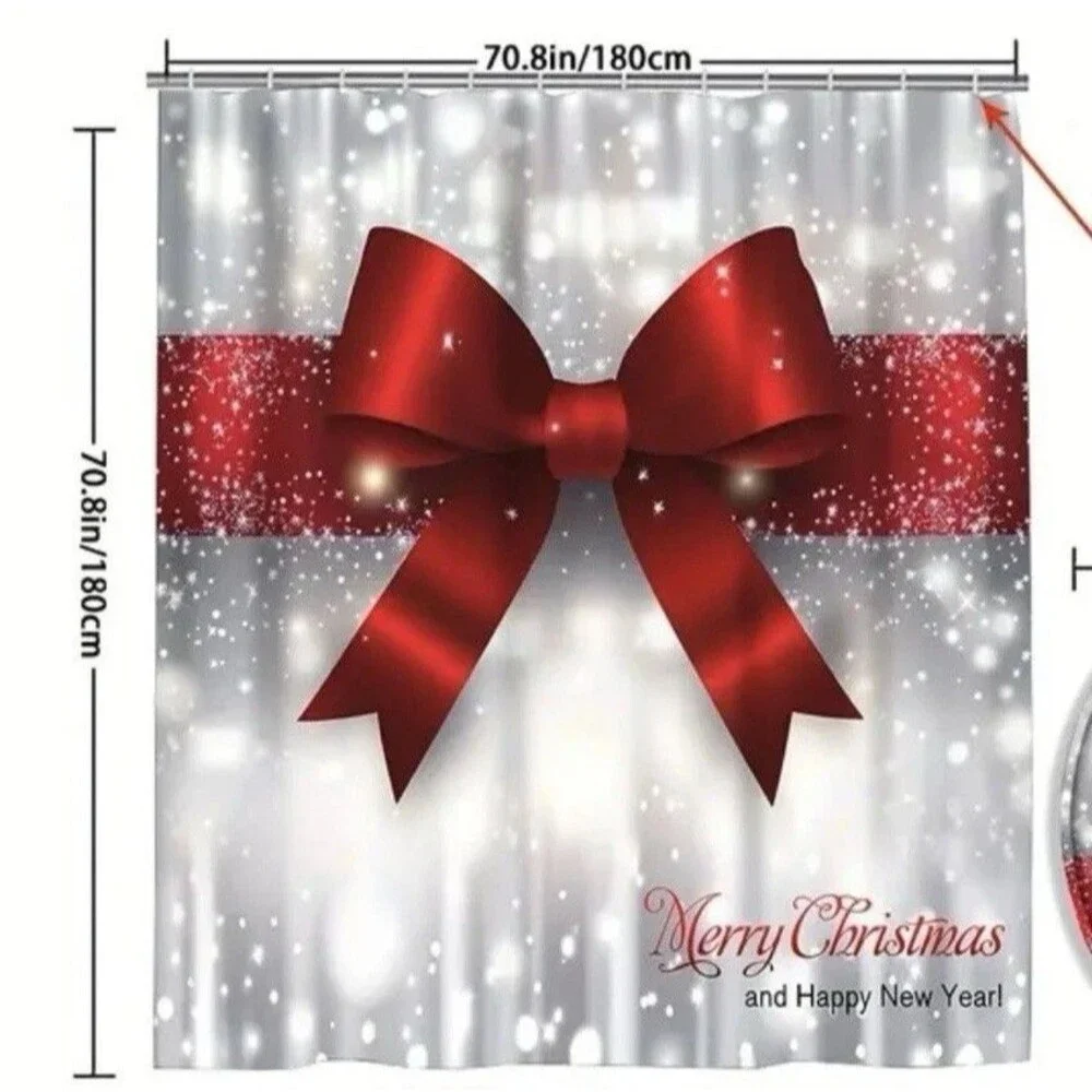 Unique Christmas Shower Curtain, Polyester White And Red Standard Size